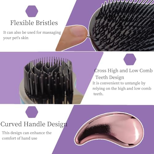 Comma-Shaped Small Dog Brush , Puppy Essentials (Electroplating Purple) - Image 3