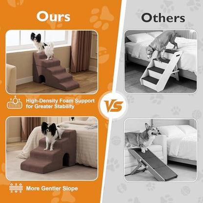Ahpmeoa Dog Stairs for Bed 23'' H, 5-Step Dog Steps for High Bed, Brown - Image 6