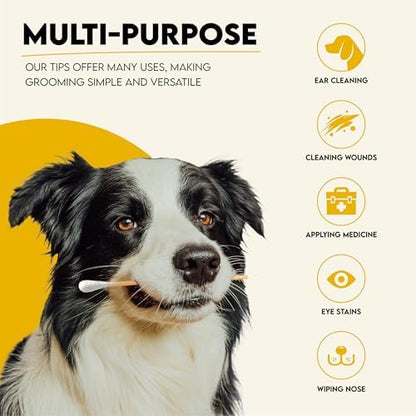 6-Inch Long Cotton Tips for Cleaning Dogs' Ears | Extra-Long Cotton Swabs for Dog Ear Cleaning | Eco-Friendly Dog Ear Swabs & Pads | Organic Bamboo & Cotton | 100-Pack - Image 2