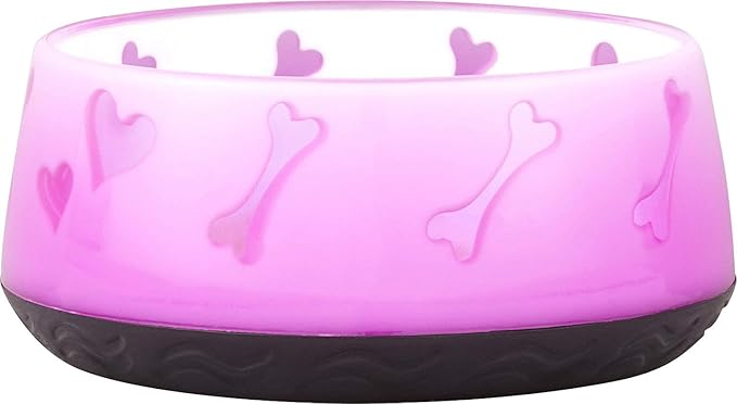 Dogit Non-Skid Dog Food and Water Bowl, Pink – BPA-Free Dish with Cute Hearts and Bones Design, Dishwasher Safe Pet Bowl, 4.9” Diameter, 10.1 fl. oz. Capacity – Durable & Stylish Bowl