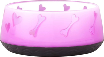 Dogit Non-Skid Dog Food and Water Bowl, Pink – BPA-Free Dish with Cute Hearts and Bones Design, Dishwasher Safe Pet Bowl, 4.9” Diameter, 10.1 fl. oz. Capacity – Durable & Stylish Bowl