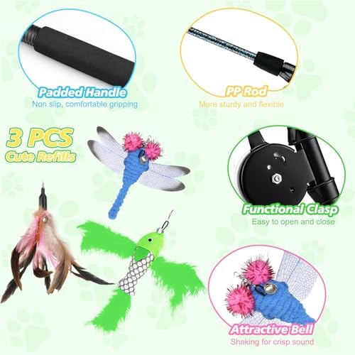 Pawaboo Cat Feather Toys, 4 Pack Interactive Cat Feather Teaser Wand Toys - Image 5