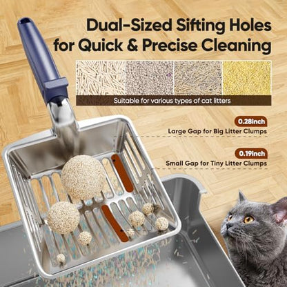 Large Metal Cat Litter Scoop w/ Deep Shovel, Dual-Size Holes & Hanging Hook - Image 3