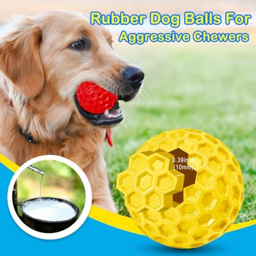 3 Pack Indestructible Squeaky Dog Balls for Aggressive Chewers, Interactive Dog Toys for Teething, Relieving Anxiety. Chew Toy for Large, Medium Breeds, Outdoor Rubber Balls. - Image 3