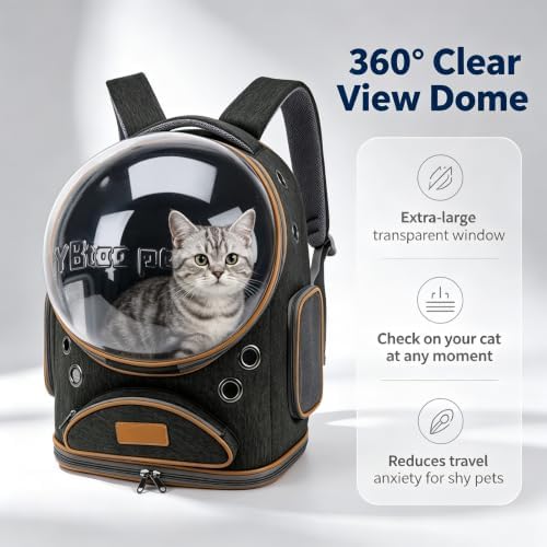 Cat Backpack Carrier, Breathable Cat Carrier Large Space Bubble Pet Backpack for Small Dog and Large cat up to 18lbs, Transparent & Foldable Pet Carrier for Travel Hiking (Black) - Image 2