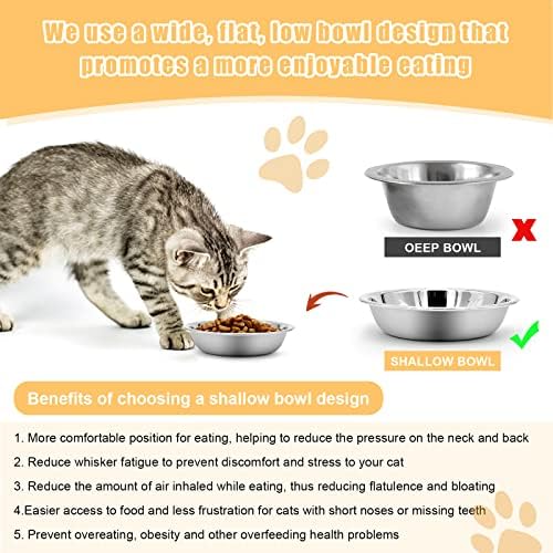 Stainless Steel Cat Bowl - Shallow Wide Flat Cats Food Bowls,Metal Kitten Dishes Whisker Friendly Fatigue Relief,Replacement Basic Kitty Plates for Elevated Stand,Dishwasher Safe（Set of 12） - Image 4