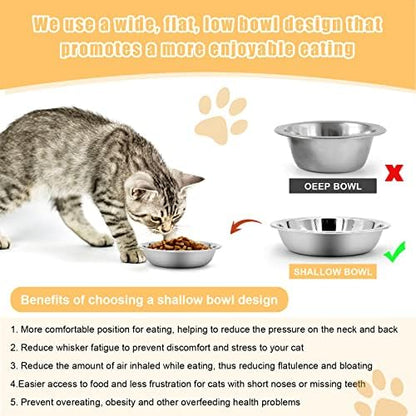 Stainless Steel Cat Bowl - Shallow Wide Flat Cats Food Bowls,Metal Kitten Dishes Whisker Friendly Fatigue Relief,Replacement Basic Kitty Plates for Elevated Stand,Dishwasher Safe（Set of 12） - Image 4