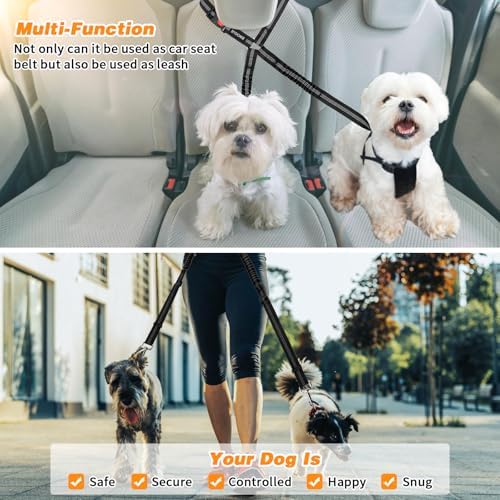 BWOGUE Double Dog Seat Belt for Car, Reflective Headrest Restraint Lead - Image 6