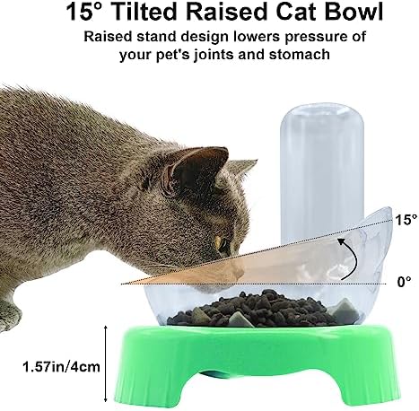 Triple Cat Bowls - 15 Tilt 3-in-1 Water Feeder Bowls with Automatic Water Bottle, Whisker Friendly Elevated Feeding Dishes for Small Cats and Puppies (Mint Green) - Image 4