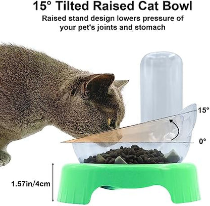 Triple Cat Bowls - 15 Tilt 3-in-1 Water Feeder Bowls with Automatic Water Bottle, Whisker Friendly Elevated Feeding Dishes for Small Cats and Puppies (Mint Green) - Image 4