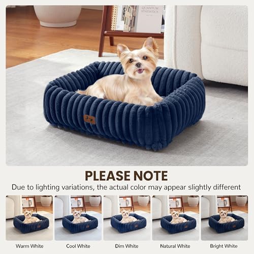 Cute Dog Bed for Small Dogs & Cats,Washable Fluffy Cat Beds for Indoor Cats, Rectangle Orthopedic Memory Foam Puppy Beds with Anti-Slip Bottom, 20 x19 x 7 Inches, Navy - Image 3
