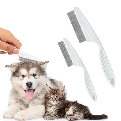 2 Pack Multifunctional Pet Comb, Upgrade Pet Grooming Brush Fine Magic Tear Stain Removal, Fine-Tooth Stainless Massage Comb Kit for Small Puppies and Dogs (White)