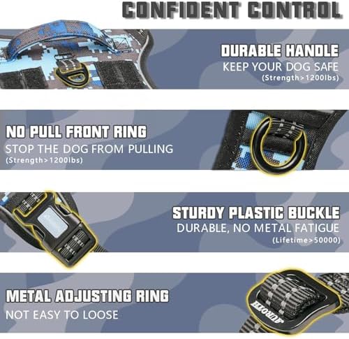 Auroth Tactical Dog Training Harness No Pulling Front Clip Leash Adhesion Reflective K9 Pet Working Vest Easy Control for Small Medium Large Dogs Blue Camo S - Image 3
