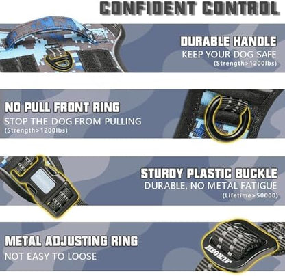 Auroth Tactical Dog Training Harness No Pulling Front Clip Leash Adhesion Reflective K9 Pet Working Vest Easy Control for Small Medium Large Dogs Blue Camo S - Image 3
