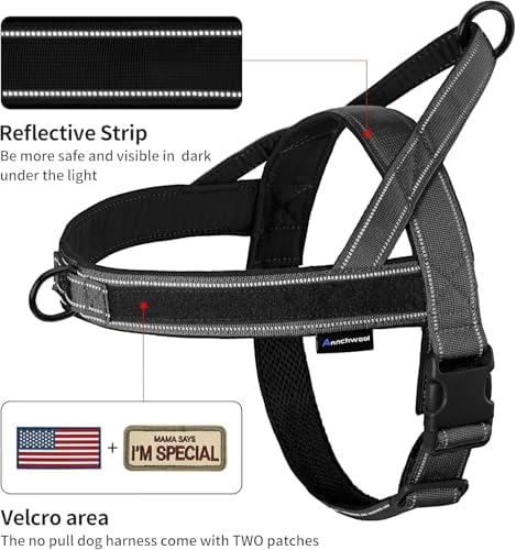 Annchwool No Pull Dog Harness with Padded Handle+5 Ft Leash,Reflective Strip Escape Proof and Quick Fit to Adjust Dog Harness,Easy for Training Walking for Small & Medium and Large Dogs(Black-Set,XL) - Image 2