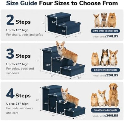 3-Step Wide Dog Stairs with Hidden Storage 18" H, Non-Slip Dog Steps for High Bed Couch Window Car, Jiont-Friendly Pet Stairs Ramp for Small/Medium/Large Old Dogs Cats Up to 220lbs, Navy - Image 2
