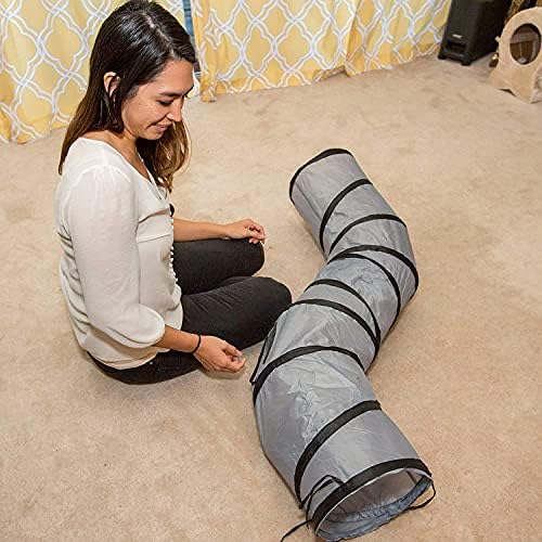 PetLike S Way Cat Tunnel Collapsible Pop-up Pet Tube Hideaway Play Toy with Ball (S-Way, Grey and Green) - Image 4