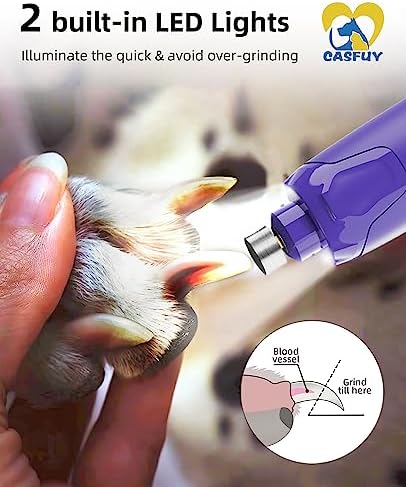 Casfuy Dog Nail Grinder Quiet - (45db) 6-Speed Pet Nail Grinder with 2 LED Lights for Large Medium Small Puppy Dogs/Cats, Professional 3 Ports Rechargeable Electric Dog Nail Trimmer with Dust Cap - Image 4