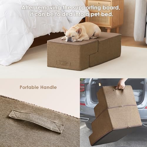 EHEYCIGA Dog Stairs for Bed 20" H, 4-Step Extra Wide Dog Steps, Camel - Image 6