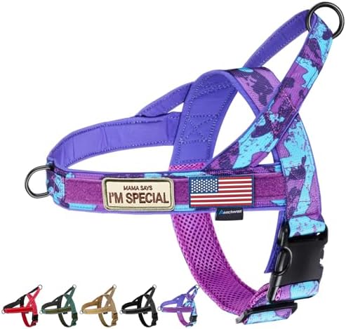 Annchwool No Pull Dog Harness with Soft Padded Handle-Escape Proof and Quick Fit to Adjust Dog Harness-Easy for Training Walking for Small & Medium and Large Dogs(Camo Purple,XS,1 in Width) by Annchwool
