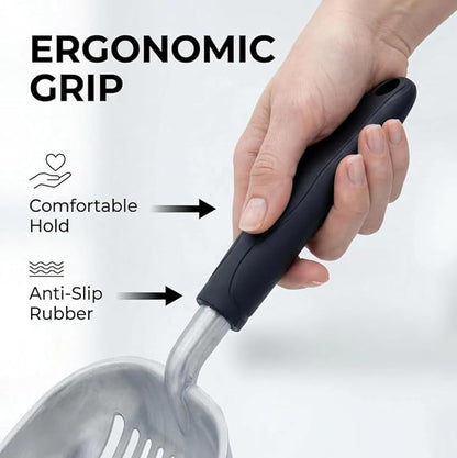 Heavy Duty Cat Litter Scoop with Holder, Stainless Steel Kitty Litter Scooper Caddy for Litter Box, Aluminum Speed Sifter Captures All Clumps