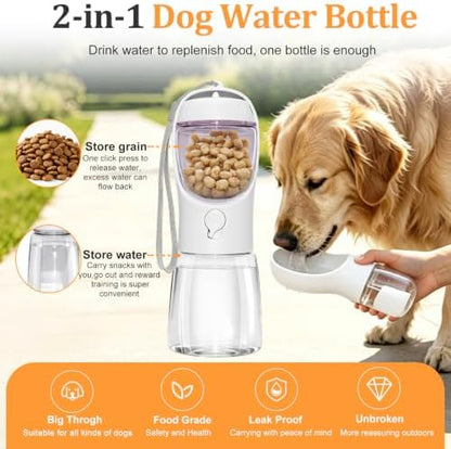 Portable Dog Water Bottle with Food Container, White, 12oz - Image 2
