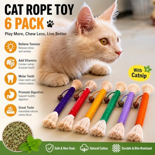 Bent Cat Rope Toy, Pet Chew Toys, Interactive Tease Toys for Cats and Kittens, Bite-Proof Playthings, Cotton Rope Kitten Toys Dental Care Stress Relief Pet Supplies (Medium 6 Pack) - Image 5