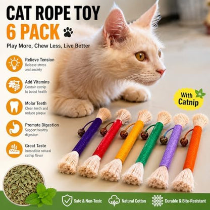 Bent Cat Rope Toy, Pet Chew Toys, Interactive Tease Toys for Cats and Kittens, Bite-Proof Playthings, Cotton Rope Kitten Toys Dental Care Stress Relief Pet Supplies (Medium 6 Pack) - Image 5