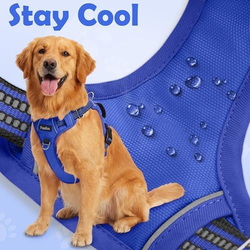 Funfox Dog Harness No Pull, Adjustable Pet Vest Harness, Super Soft Material with Vertical Handle Easy Control, Reflective Night Walking, 2 Leash Clips for XLarge Dogs, Blue, XL - Image 6