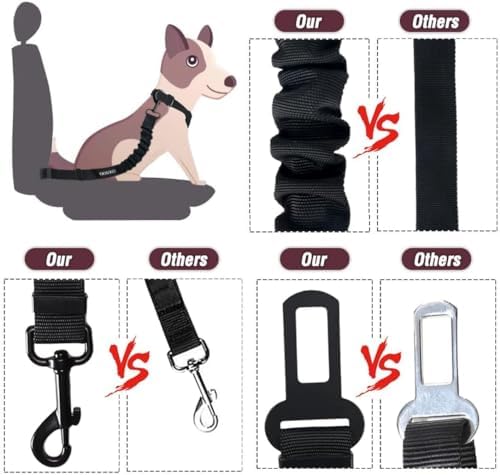 COOYOO Dog Seat Belt,Retractable Dog Car Harness Seat Belt for Car Adjustable Nylon Pet Safety Seat Belts Heavy Duty & Elastic Bungee Buffer - Image 6