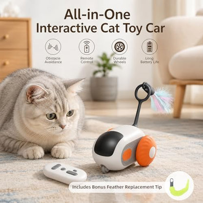 Remote Control Mouse Cat Toy, Smart Interactive Moving Cat Toy Car with Obstacle Avoid, USB Rechargeable Electric Kitten Exercise Toy for Indoor Cats（Orange） - Image 2