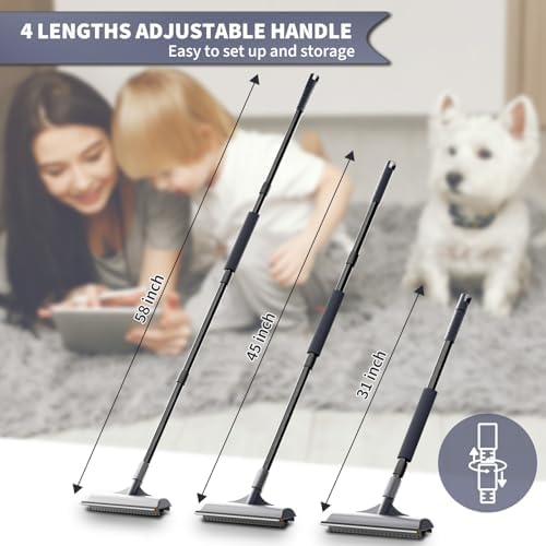 Carpet Rake for Pet Hair Removal - Reusable Dog & Cat Hair Remover with 58" Reinforced Steel Handle, 3-in-1 Professional Modular Rug Rake & Scraper Tool for Shag Rugs, Couch, Stairs (Gray) - Image 5