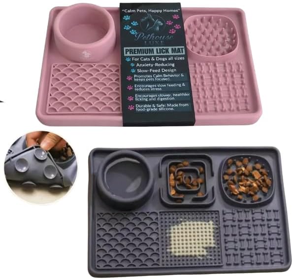 Silicone Dog & Cat Lick Mat with Strong Suction Cups – Anxiety Relief, Slow Feeder, Enrichment Toy for Bath & Grooming (Pink)