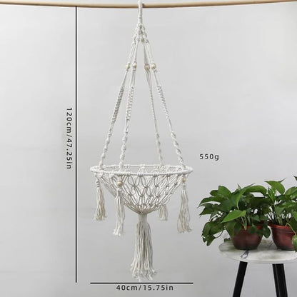 Macrame Cat Hammock Bed in Cotton White - Extra Large 40" Hanging Swing for Large Cats, Handmade Natural Rope Pet Nest, Boho Modern Wall Mounted Cat Chair, No Cushion