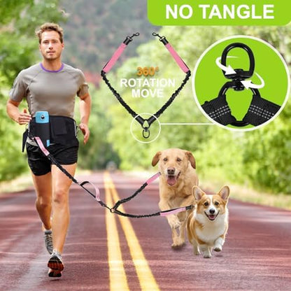 Hands Free Dog Leas, Double Waist Leash for Two Dog Walking (Pink) - Image 7