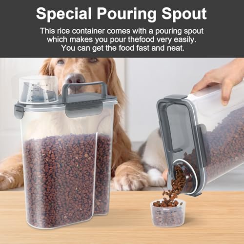 LEAWALK 5-7Lbs Dog Cat Food Storage Container with Upgraded Large Nozzle BPA-free, 4 Snap Seals Plastic Pet Food Storage Containers with Handles (Clear Black, 5L-1pack) - Image 2
