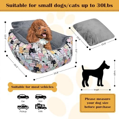 Dog Car Seats for Funny Fuzzy Pet Dogs Booster Car Seat Puppy Under 32 Lbs with Soft Plush Cushion&Washable Removable Cover - Image 2