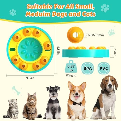Dog Food Puzzle Toys Interactive Game Toy for IQ Training Enrichment Dog Food Puzzle Slow Feeder for Small, Medium Dogs and All Cats (Blue Bowl) - Image 2