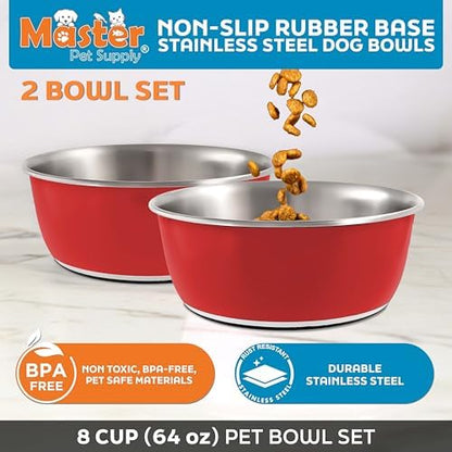 Master Pet Supply Stainless Steel Dog Bowls Set of 2 - Crimson - 64 Oz - Image 2