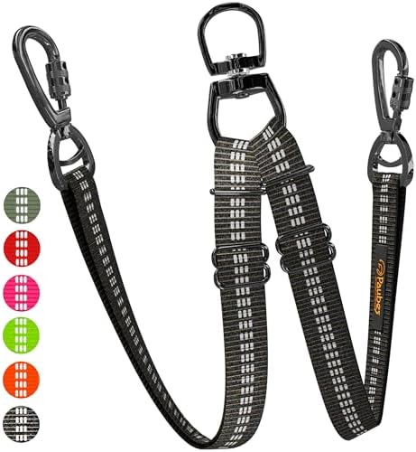 Double Dog Leash – Adjustable Length Long Leash for Dog Training – Dual Reflective Dog Leash with Non-Tangle Design – Heavy Duty Nylon and Metal Buckles – Ideal - Image 2