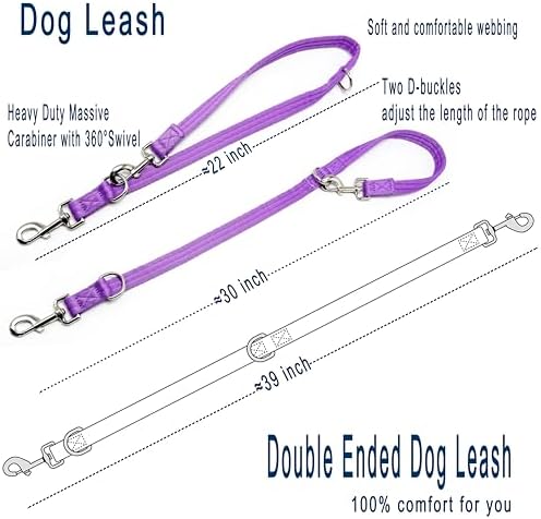 Double Ended Dog Leash,for Obedience Training Easy to Use,Lightweight,Soft for Large and Medium Dogs (Purple, 1M*2.5CM) - Image 3