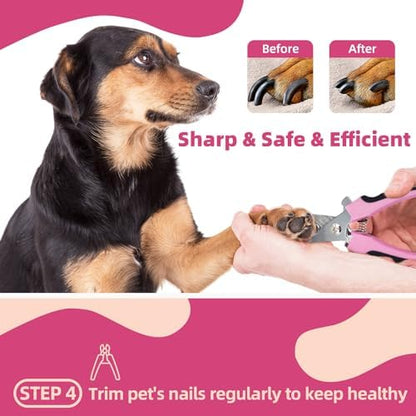 Pet Grooming Kit - 7 PCS Deshedding Brush Set with Slicker, Undercoat Rake, Bath Brush & Nail Clipper for Short & Long Haired Dogs, Cats (Pink) - Image 5