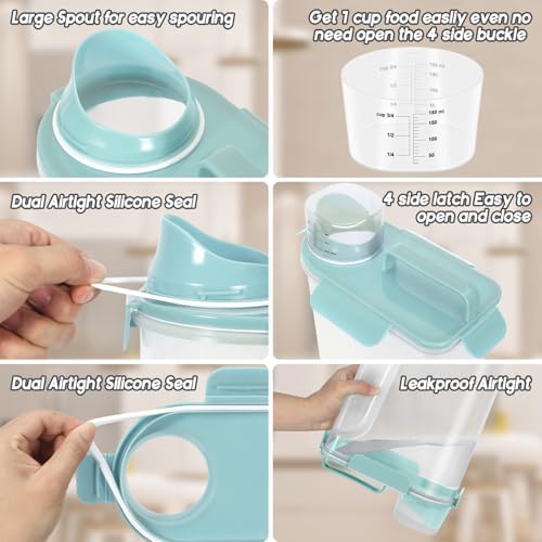 5-7Lbs Airtight Cat Dog Food Storage Container Portable with Upgraded Large Spout and Cup, Plastic Pet Dispenser for Small Animal Kibble, Bird Seed, Oatmeal, Rice, Flour, Brown Sugart-Sky Blue - Image 3