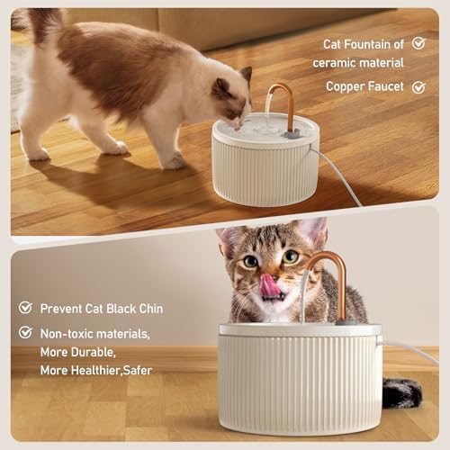 DOOOB Ceramic Cat Water Fountain, Ceramic Cat Fountain with Copper Spout - Image 4