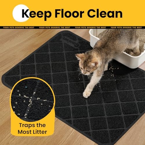Conlun Cat Litter Mat Litter Trapping Mat, Black Premium Durable PVC Grid Mesh with Scatter Control, Non-slip, Less Waste Cat Litter Box Mat, Soft on Kitty’s Paws, Urine Waterproof 47" x 35" - Image 3