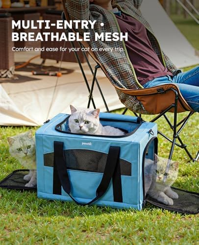 Pecute Cat Carrier Stable, Pet Carrier with Privacy Partition,Light Blue - Image 4