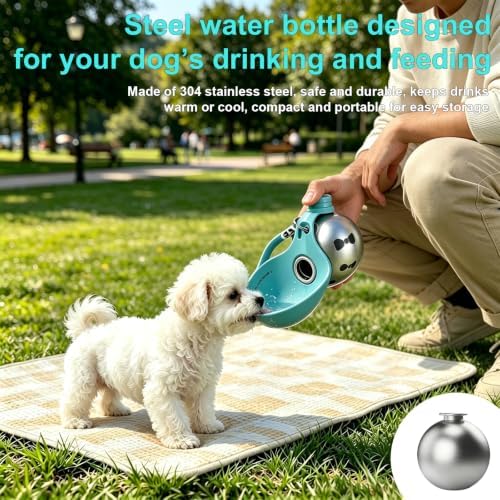 Portable Dog Water Bottle, Flip-Top Silicone Bowl Design, Insulated Hot & Cold Retention Material, One-Hand Leakproof Use, Perfect for Walking & Hiking, 10oz (Blue, Printing) - Image 3