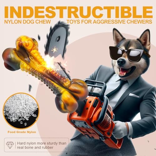 Dog Toys for Aggressive Chewers, Indestructible Dog Chew Toys for Large Medium Small Breed, Tough Nylon Interactive Durable Chew Toy Bone for Puppy Teething Toy Bacon Flavor, Best Gift&Keep Them Busy - Image 5