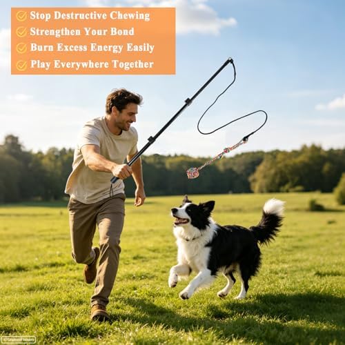 Flirt Pole for Dogs, Heavy Duty Dog Teaser Wand with 3 Replacement Rope - Image 7