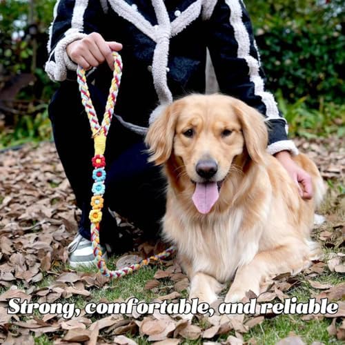 5FT Braided Cotton Rope Leash for Small, Medium and Large Dogs, Sunny Garden - Image 4